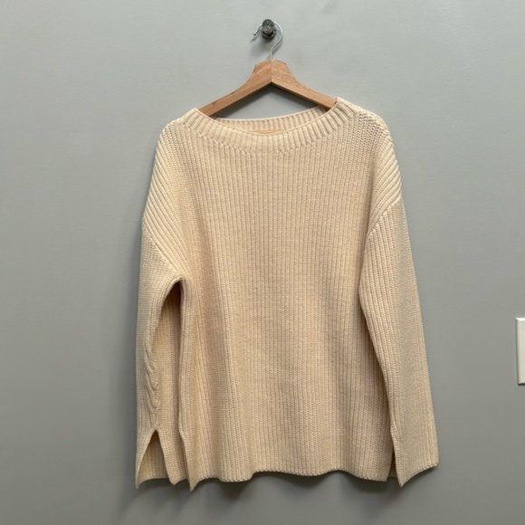 Zara Cream Cable Knit Scoop Neck Sweater Size M - Picture 2 of 9